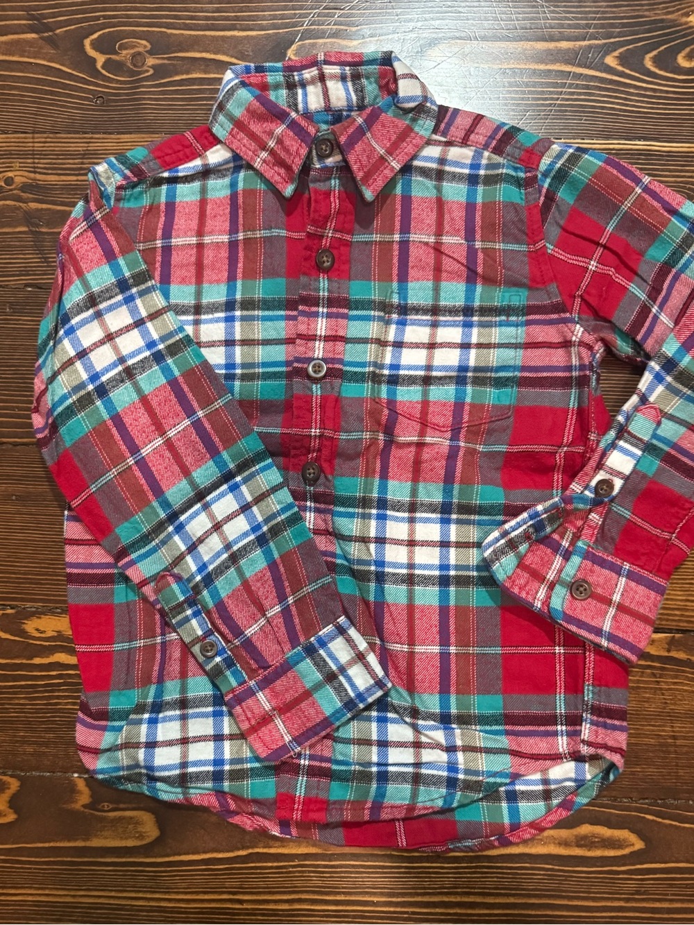 Lands' End Red & Teal Plaid Flannel Button-Down Shirt